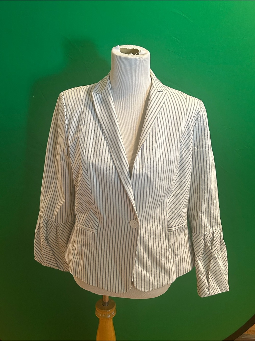 Etcetera White Blazer with Gray Pinstripes